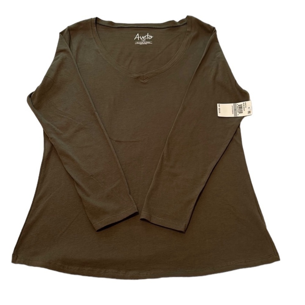 Aveto Plus V-Neck Olive Long Sleeve Tee Size 1X